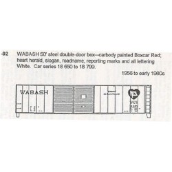 CDS DRY TRANSFER N-92  WABASH 50' DOUBLE DOOR BOXCAR - N SCALE